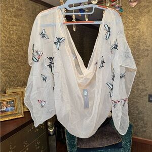 InCashmere Sheer White Scarf With Butterflies